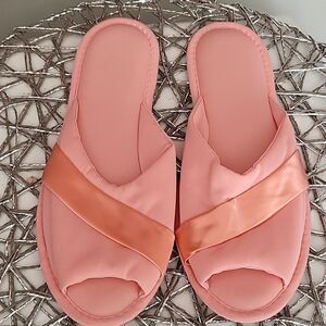 Vintage Bray Mates Slippers Soft Satin Pink Lace Size L 81/2 - 8 Washable
